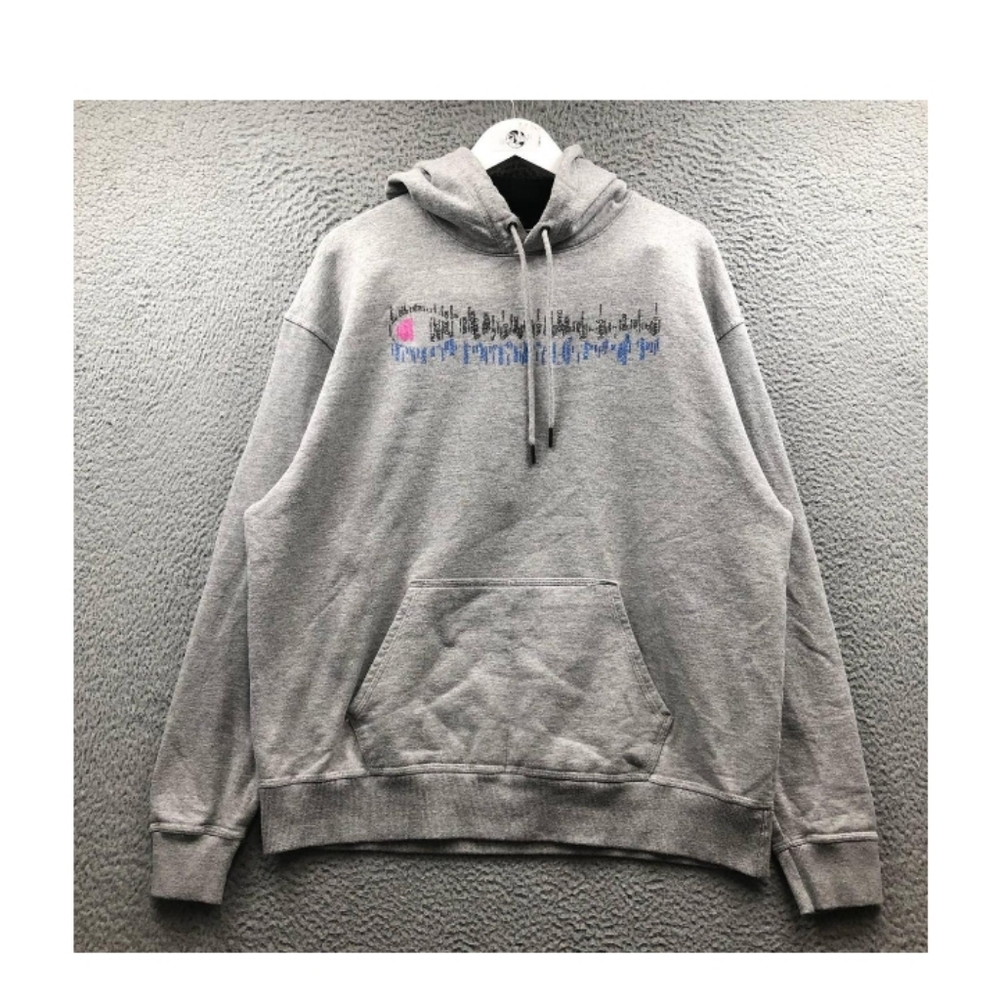 Champion Powerblend Script Logo Gray Hoodie with Graphic Print Size 2XL